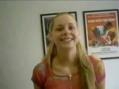 A golden-haired girlfriend who is barely legal uses a baseball bat to exercise her pussy.